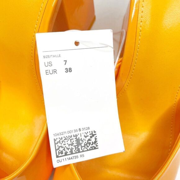 H&M Square Toe Chunky Heel Patent Mules Sandals in Yellow Orange Size 7 NEW - Picture 9 of 11